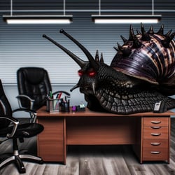 evil snail in an office